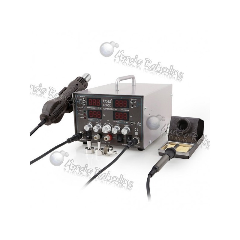 BAKU BA-8305D / Estación de Soldar Antiestática / 3 en 1 / Cautín + Aire + Fuente Poder 5A / 900W