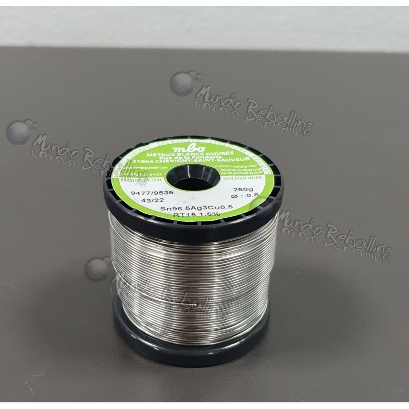 Soldadura Rollo 0.8mm / 250gr / Libre de plomo / SN96.5AG3CU0.5 / MBO (Francia)